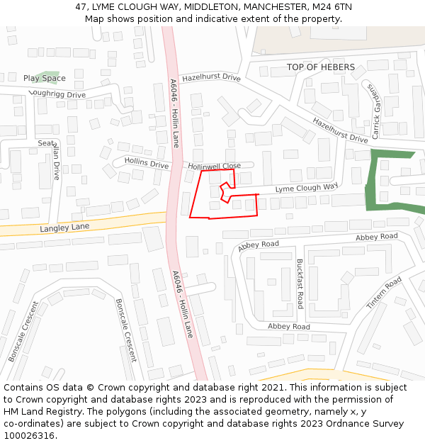 47, LYME CLOUGH WAY, MIDDLETON, MANCHESTER, M24 6TN: Location map and indicative extent of plot