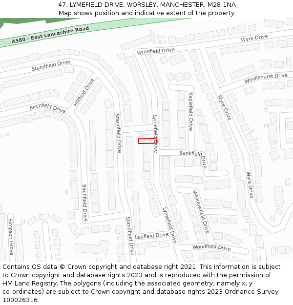 47, LYMEFIELD DRIVE, WORSLEY, MANCHESTER, M28 1NA: Location map and indicative extent of plot
