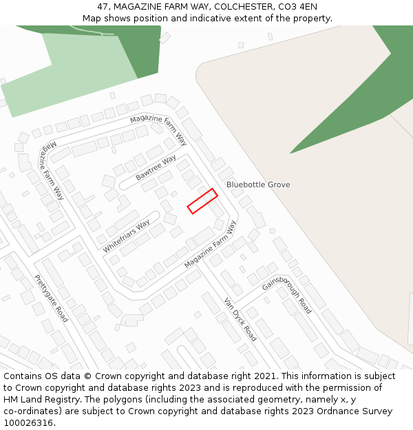 47, MAGAZINE FARM WAY, COLCHESTER, CO3 4EN: Location map and indicative extent of plot