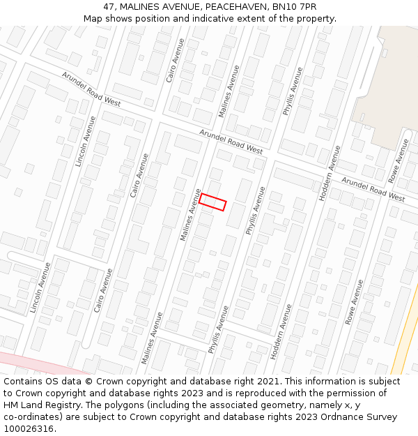 47, MALINES AVENUE, PEACEHAVEN, BN10 7PR: Location map and indicative extent of plot