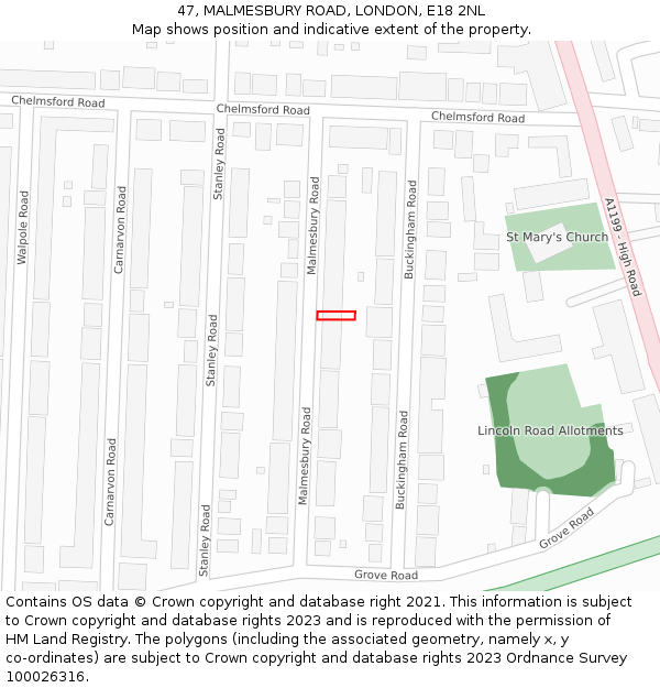 47, MALMESBURY ROAD, LONDON, E18 2NL: Location map and indicative extent of plot