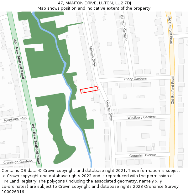 47, MANTON DRIVE, LUTON, LU2 7DJ: Location map and indicative extent of plot