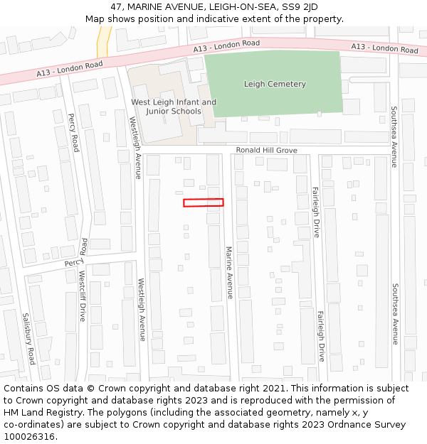 47, MARINE AVENUE, LEIGH-ON-SEA, SS9 2JD: Location map and indicative extent of plot