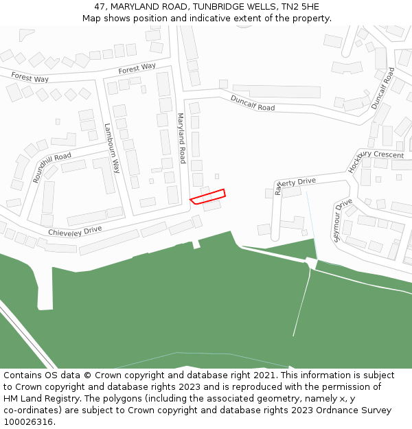 47, MARYLAND ROAD, TUNBRIDGE WELLS, TN2 5HE: Location map and indicative extent of plot