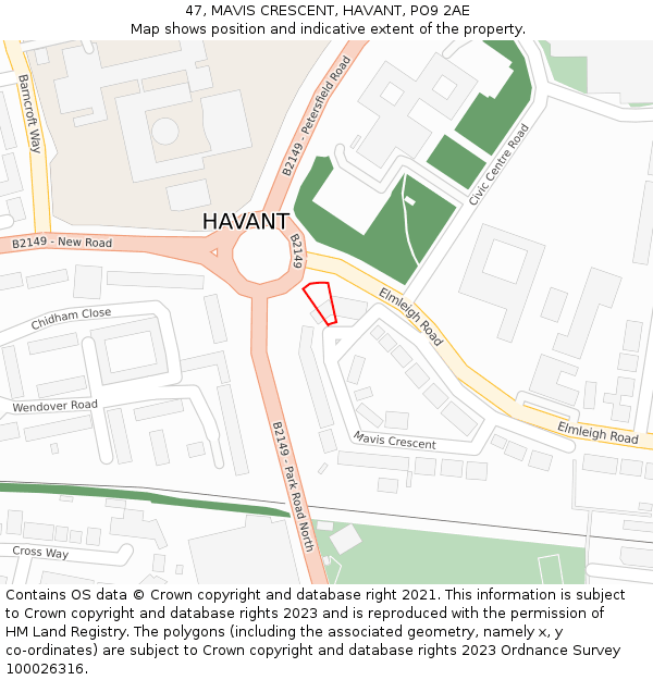 47, MAVIS CRESCENT, HAVANT, PO9 2AE: Location map and indicative extent of plot