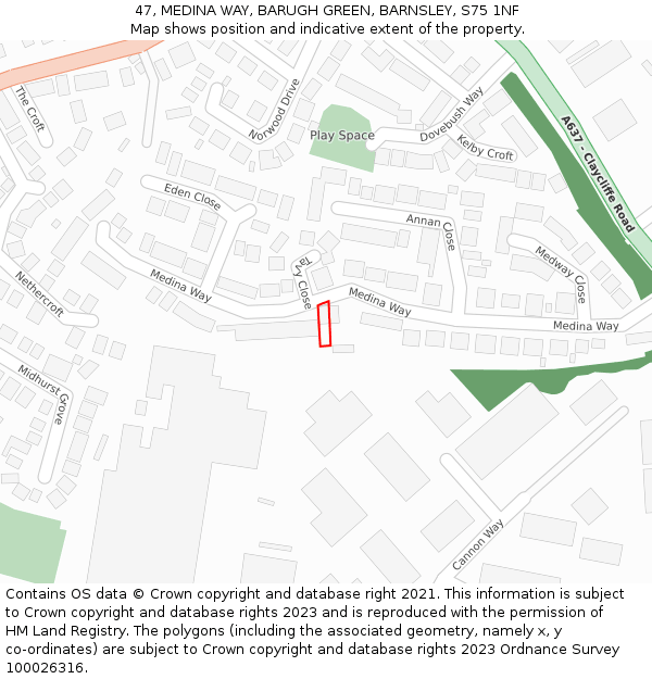 47, MEDINA WAY, BARUGH GREEN, BARNSLEY, S75 1NF: Location map and indicative extent of plot