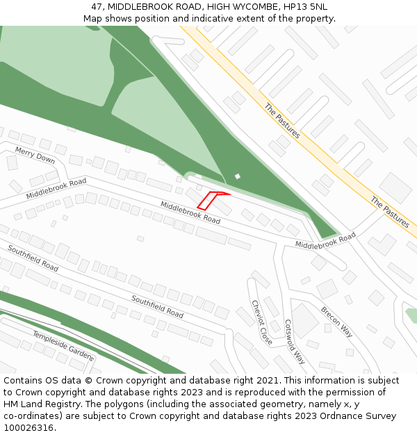 47, MIDDLEBROOK ROAD, HIGH WYCOMBE, HP13 5NL: Location map and indicative extent of plot