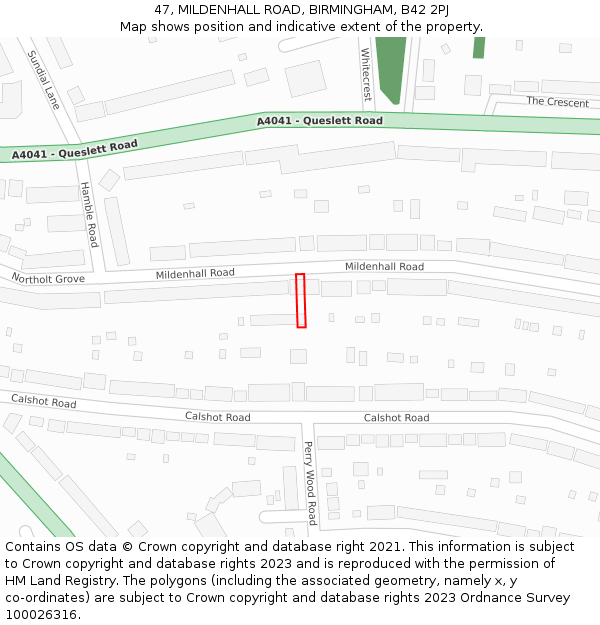 47, MILDENHALL ROAD, BIRMINGHAM, B42 2PJ: Location map and indicative extent of plot