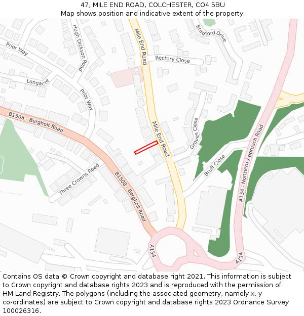 47, MILE END ROAD, COLCHESTER, CO4 5BU: Location map and indicative extent of plot