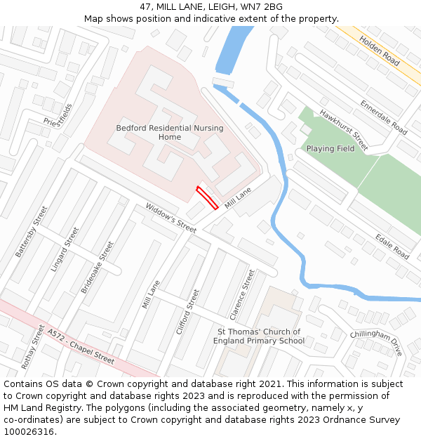 47, MILL LANE, LEIGH, WN7 2BG: Location map and indicative extent of plot