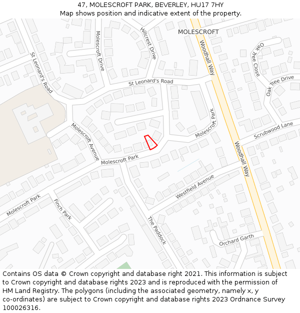 47, MOLESCROFT PARK, BEVERLEY, HU17 7HY: Location map and indicative extent of plot