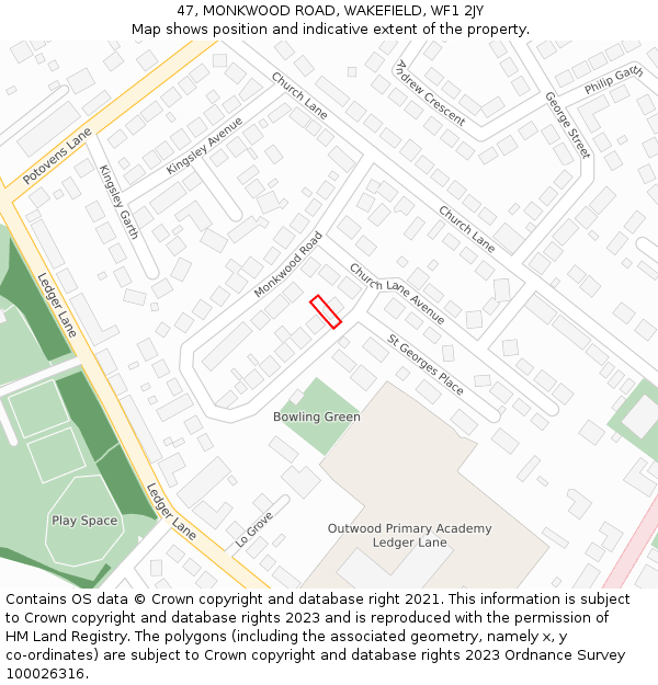 47, MONKWOOD ROAD, WAKEFIELD, WF1 2JY: Location map and indicative extent of plot