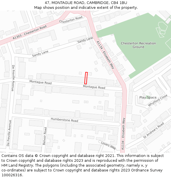 47, MONTAGUE ROAD, CAMBRIDGE, CB4 1BU: Location map and indicative extent of plot
