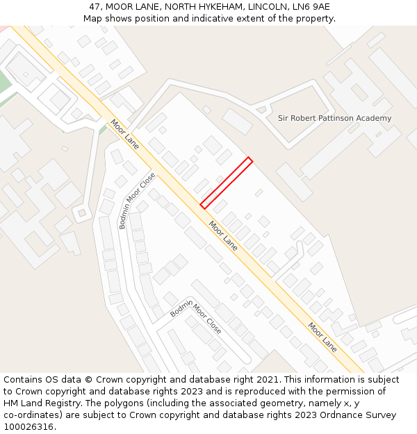 47, MOOR LANE, NORTH HYKEHAM, LINCOLN, LN6 9AE: Location map and indicative extent of plot