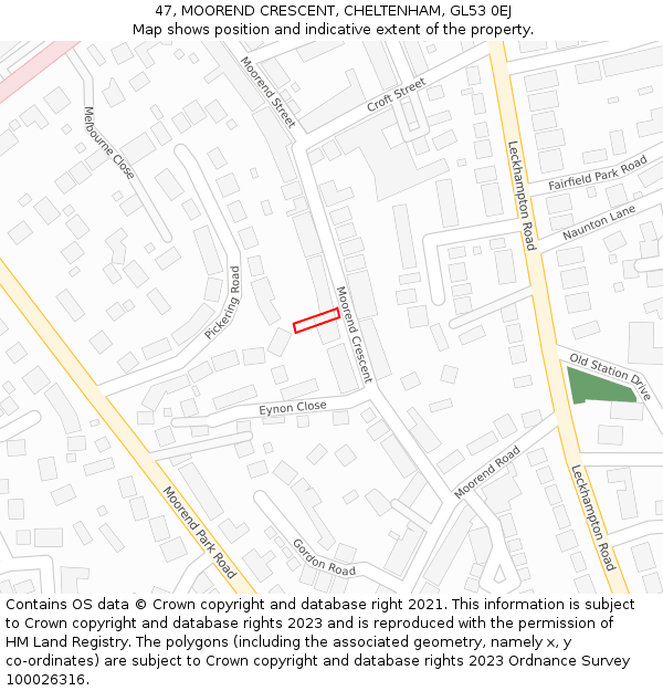 47, MOOREND CRESCENT, CHELTENHAM, GL53 0EJ: Location map and indicative extent of plot