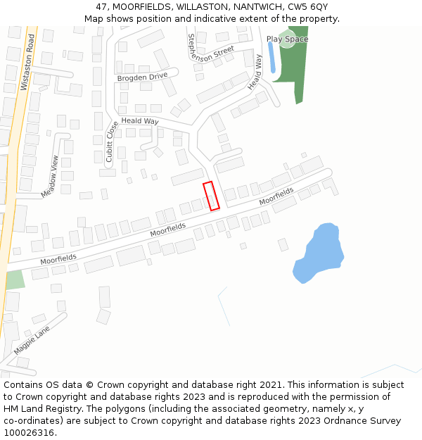 47, MOORFIELDS, WILLASTON, NANTWICH, CW5 6QY: Location map and indicative extent of plot