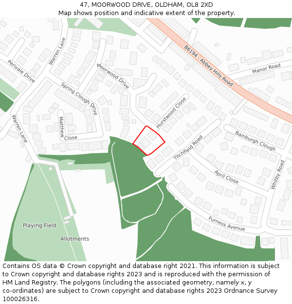 47, MOORWOOD DRIVE, OLDHAM, OL8 2XD: Location map and indicative extent of plot