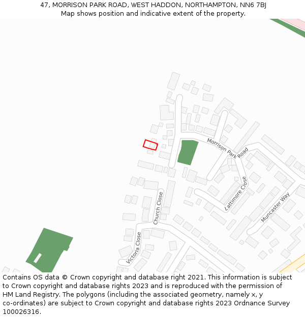 47, MORRISON PARK ROAD, WEST HADDON, NORTHAMPTON, NN6 7BJ: Location map and indicative extent of plot