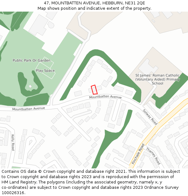 47, MOUNTBATTEN AVENUE, HEBBURN, NE31 2QE: Location map and indicative extent of plot