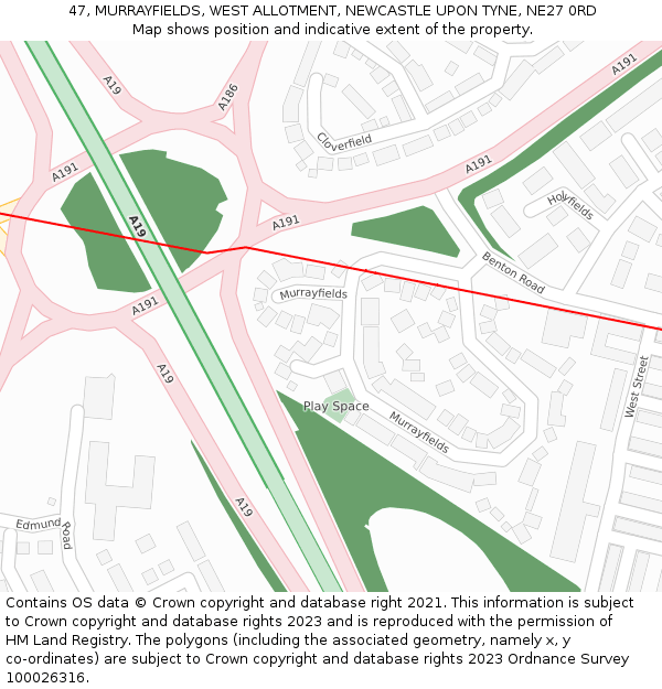 47, MURRAYFIELDS, WEST ALLOTMENT, NEWCASTLE UPON TYNE, NE27 0RD: Location map and indicative extent of plot