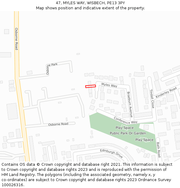 47, MYLES WAY, WISBECH, PE13 3PY: Location map and indicative extent of plot