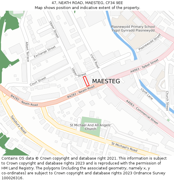 47, NEATH ROAD, MAESTEG, CF34 9EE: Location map and indicative extent of plot