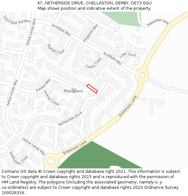47, NETHERSIDE DRIVE, CHELLASTON, DERBY, DE73 6QU: Location map and indicative extent of plot