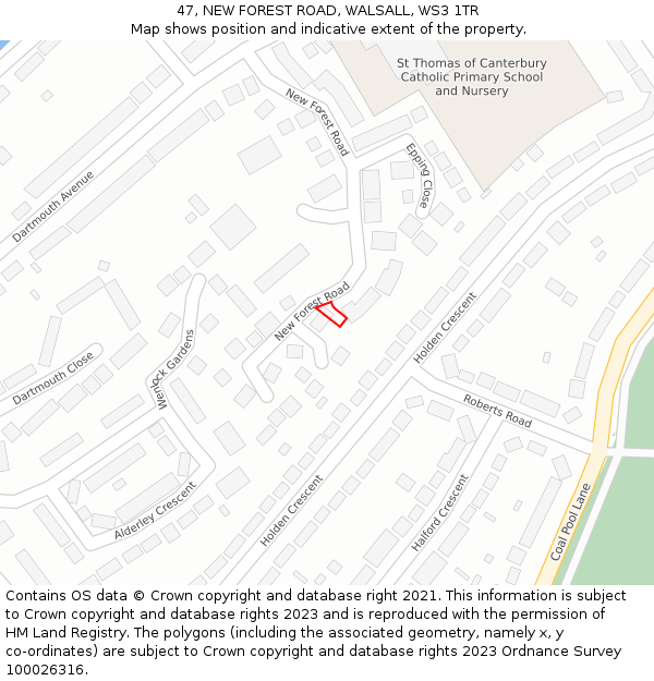 47, NEW FOREST ROAD, WALSALL, WS3 1TR: Location map and indicative extent of plot