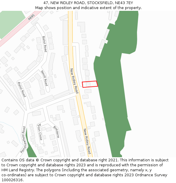 47, NEW RIDLEY ROAD, STOCKSFIELD, NE43 7EY: Location map and indicative extent of plot