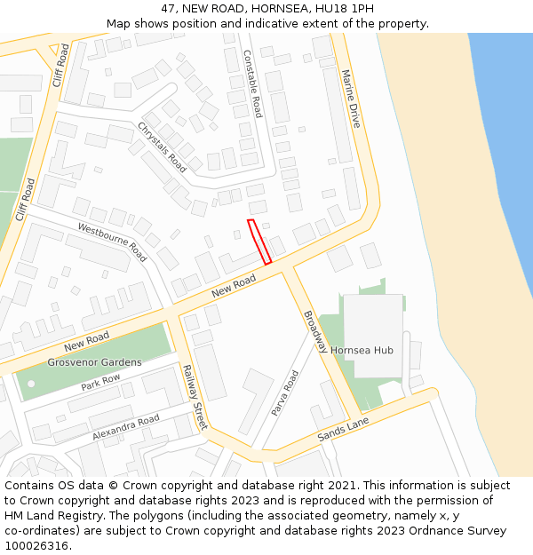 47, NEW ROAD, HORNSEA, HU18 1PH: Location map and indicative extent of plot