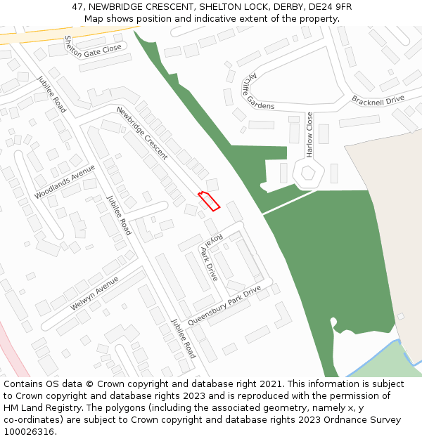 47, NEWBRIDGE CRESCENT, SHELTON LOCK, DERBY, DE24 9FR: Location map and indicative extent of plot