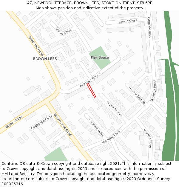 47, NEWPOOL TERRACE, BROWN LEES, STOKE-ON-TRENT, ST8 6PE: Location map and indicative extent of plot