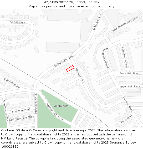 47, NEWPORT VIEW, LEEDS, LS6 3BX: Location map and indicative extent of plot