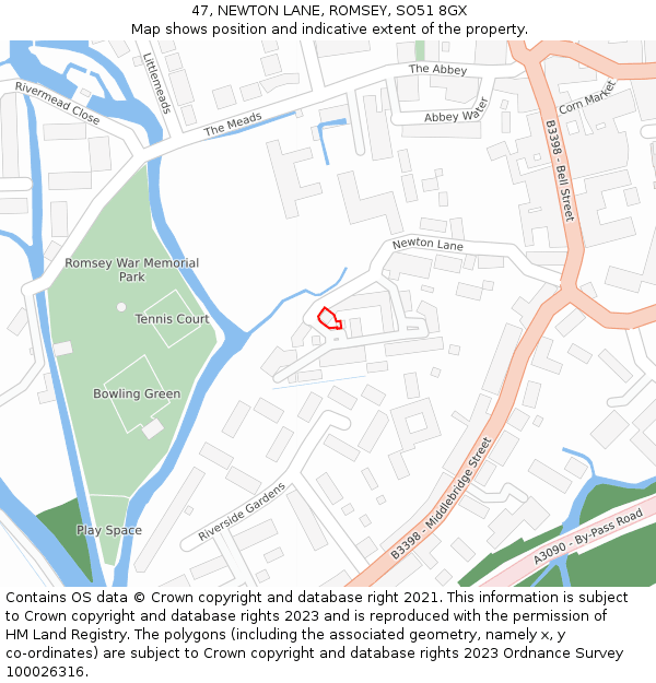 47, NEWTON LANE, ROMSEY, SO51 8GX: Location map and indicative extent of plot