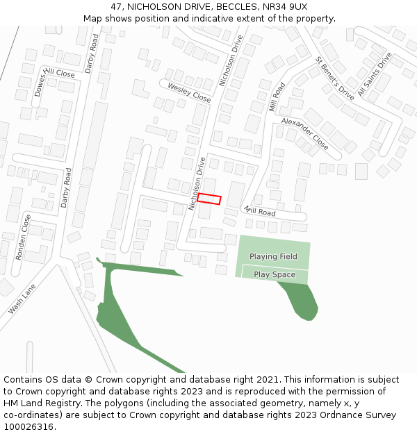 47, NICHOLSON DRIVE, BECCLES, NR34 9UX: Location map and indicative extent of plot