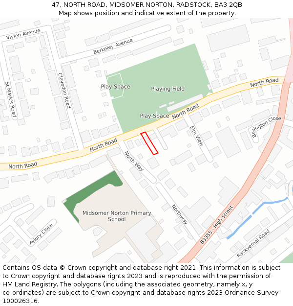 47, NORTH ROAD, MIDSOMER NORTON, RADSTOCK, BA3 2QB: Location map and indicative extent of plot