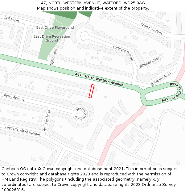 47, NORTH WESTERN AVENUE, WATFORD, WD25 0AG: Location map and indicative extent of plot