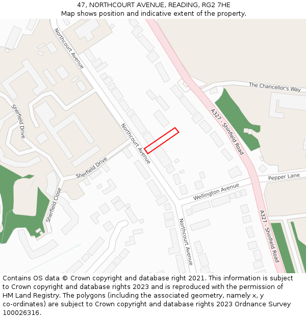 47, NORTHCOURT AVENUE, READING, RG2 7HE: Location map and indicative extent of plot