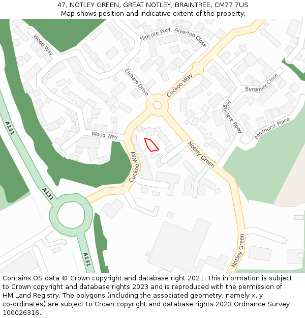 47, NOTLEY GREEN, GREAT NOTLEY, BRAINTREE, CM77 7US: Location map and indicative extent of plot