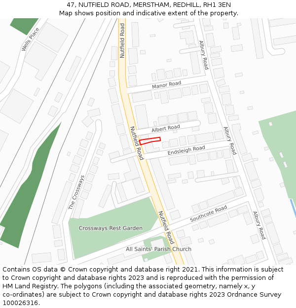 47, NUTFIELD ROAD, MERSTHAM, REDHILL, RH1 3EN: Location map and indicative extent of plot