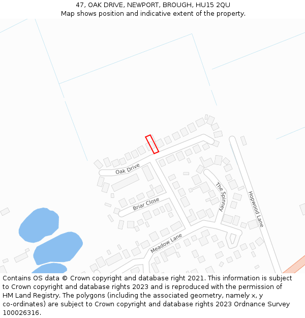 47, OAK DRIVE, NEWPORT, BROUGH, HU15 2QU: Location map and indicative extent of plot