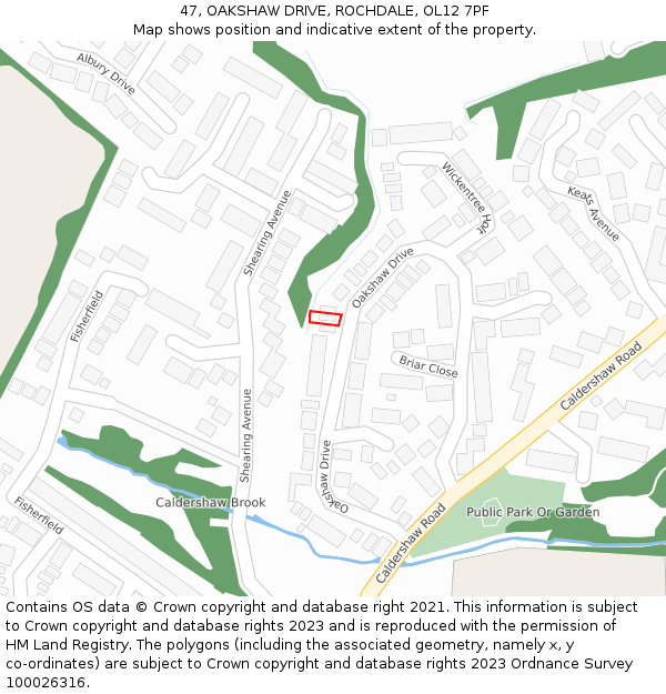 47, OAKSHAW DRIVE, ROCHDALE, OL12 7PF: Location map and indicative extent of plot