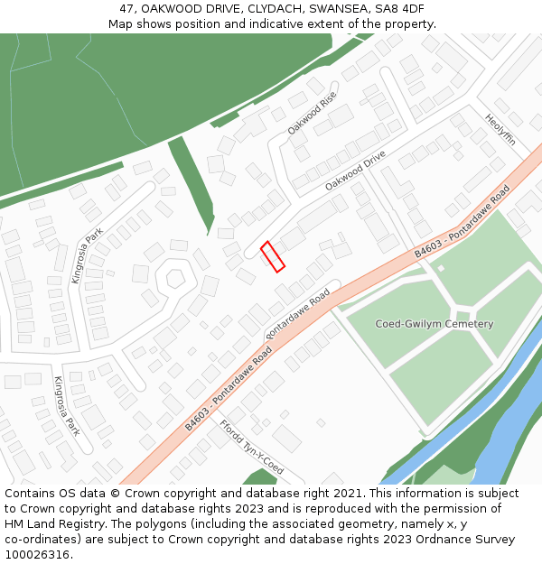 47, OAKWOOD DRIVE, CLYDACH, SWANSEA, SA8 4DF: Location map and indicative extent of plot