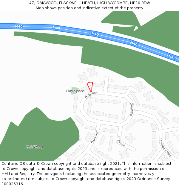 47, OAKWOOD, FLACKWELL HEATH, HIGH WYCOMBE, HP10 9DW: Location map and indicative extent of plot
