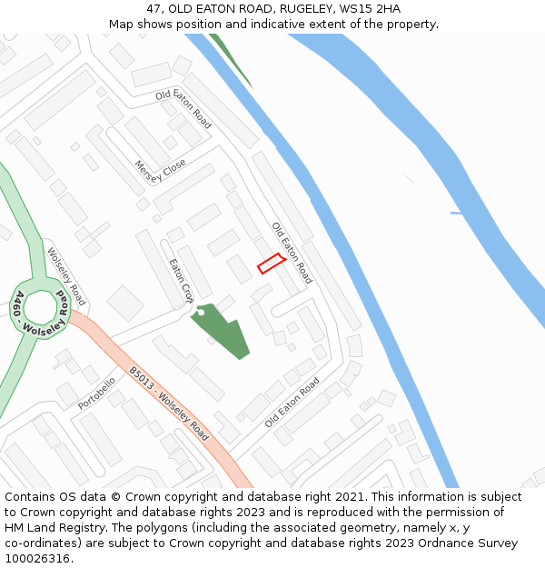 47, OLD EATON ROAD, RUGELEY, WS15 2HA: Location map and indicative extent of plot