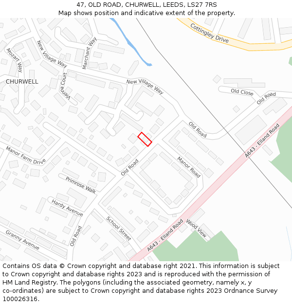 47, OLD ROAD, CHURWELL, LEEDS, LS27 7RS: Location map and indicative extent of plot