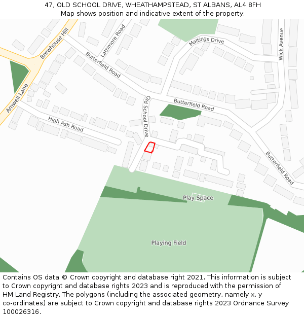 47, OLD SCHOOL DRIVE, WHEATHAMPSTEAD, ST ALBANS, AL4 8FH: Location map and indicative extent of plot