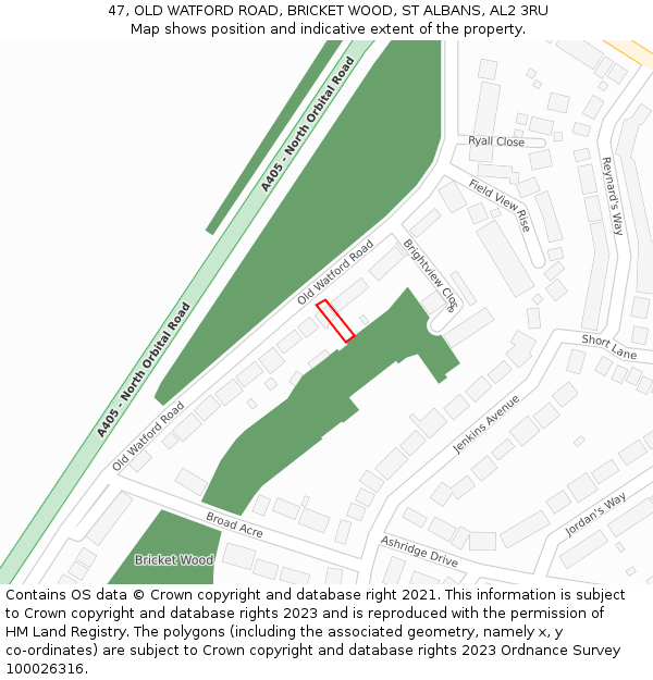 47, OLD WATFORD ROAD, BRICKET WOOD, ST ALBANS, AL2 3RU: Location map and indicative extent of plot