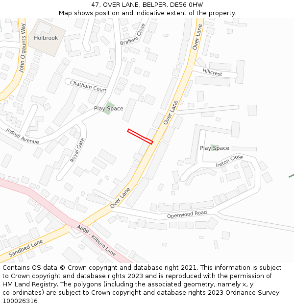 47, OVER LANE, BELPER, DE56 0HW: Location map and indicative extent of plot