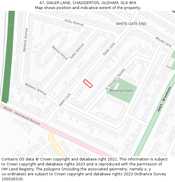 47, OWLER LANE, CHADDERTON, OLDHAM, OL9 9PA: Location map and indicative extent of plot